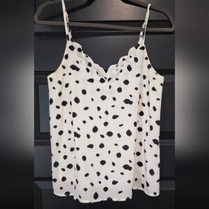 She + Sky Ivory and Black Polka Dot Scallop V-Neck Cami